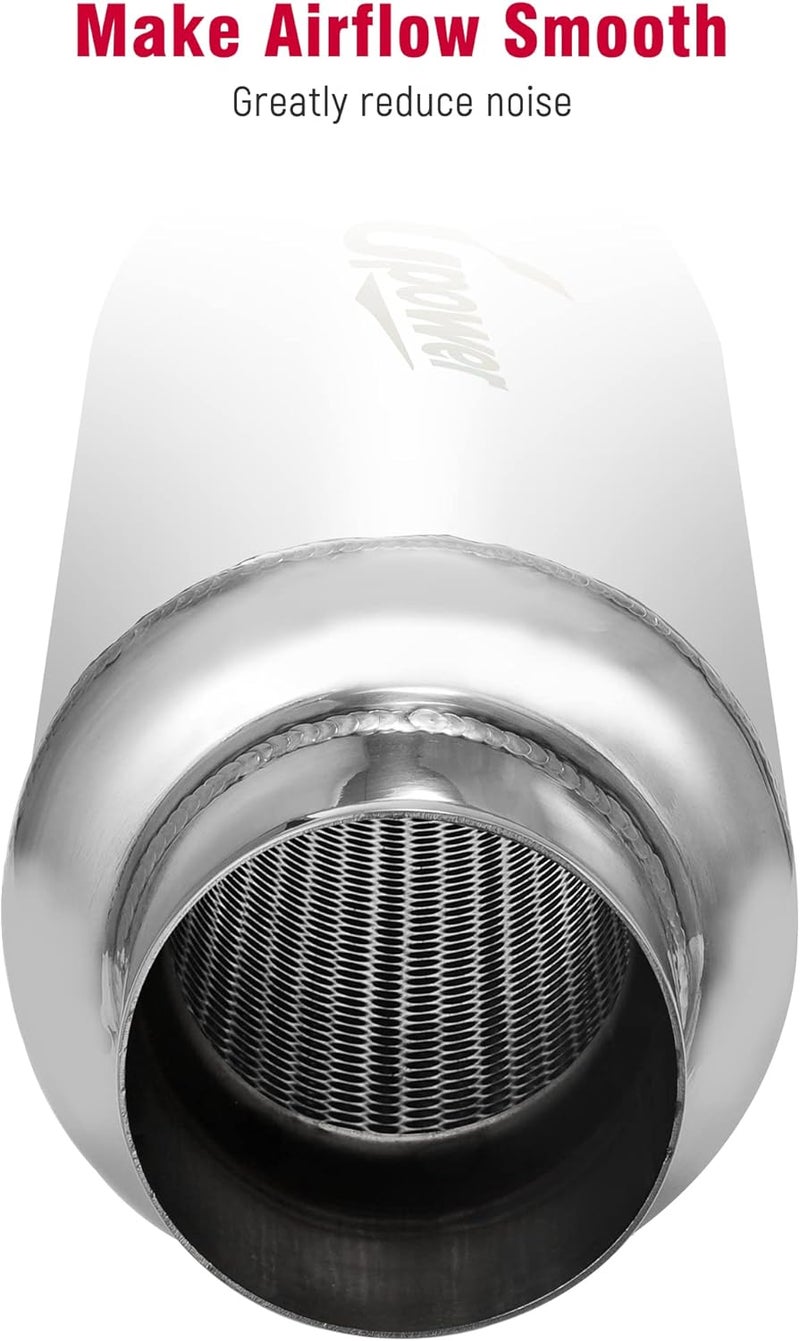U-Power 2.5" Inlet&Outlet Exhaust Resonator,4" x12" Body 16" Overall Length Center Straight Through Stainless Steel Muffler,Polished - Image 5